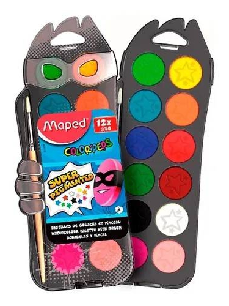 Akvareliniai dažai Maped ColorPeps 12 kubelių+teptukas plastikinė dėžutė