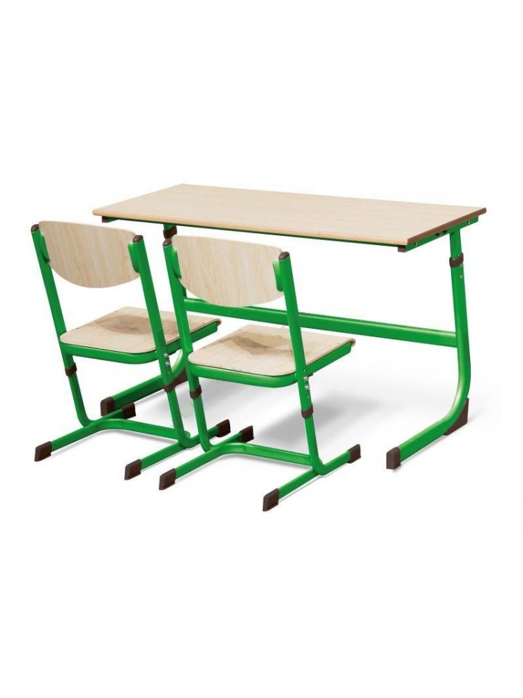 Dvivietis reguliuojamo aukščio mokyklinis stalas, dydis 2 - 4, žalias rėmas