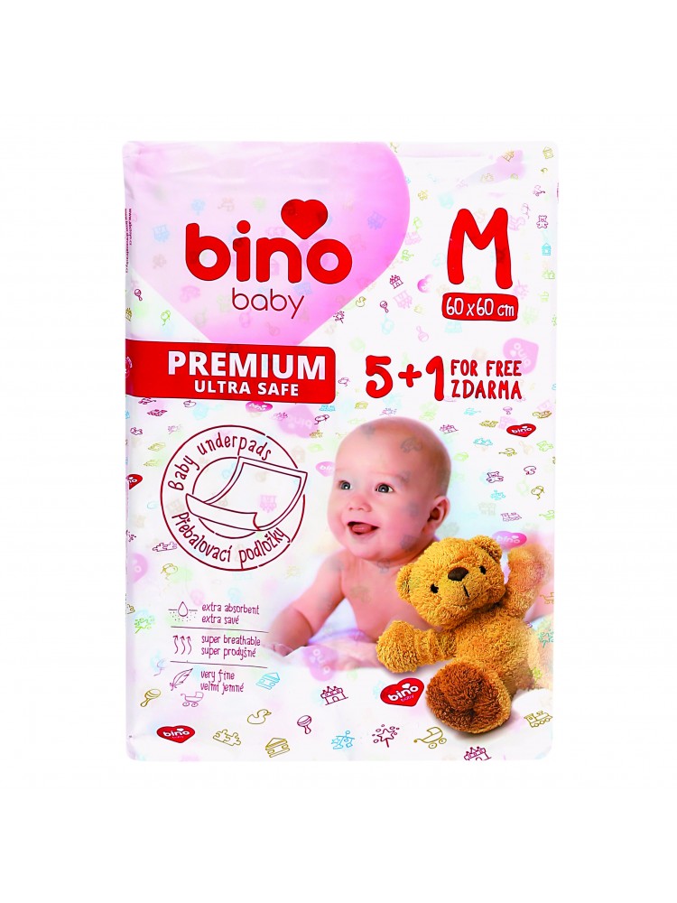 Vienkartiniai paklotai kūdikiams BINO BABY PREMIUM M 5+1vnt - 60x60cm